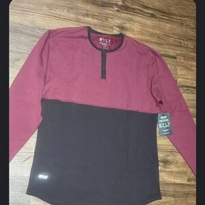 NWT Men’s BYLT Basics “Drop Cut L/S Henley Lux” Two Tone Maroon black Size Med